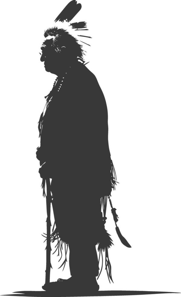 Silhouette native american elderly man black color only vector