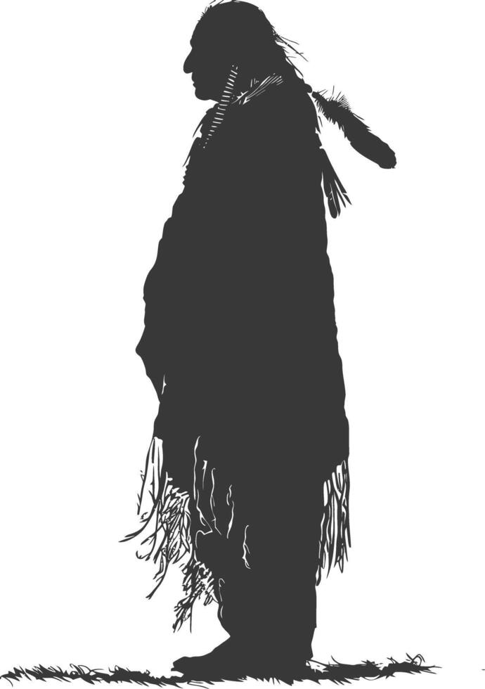 Silhouette native american elderly man black color only vector