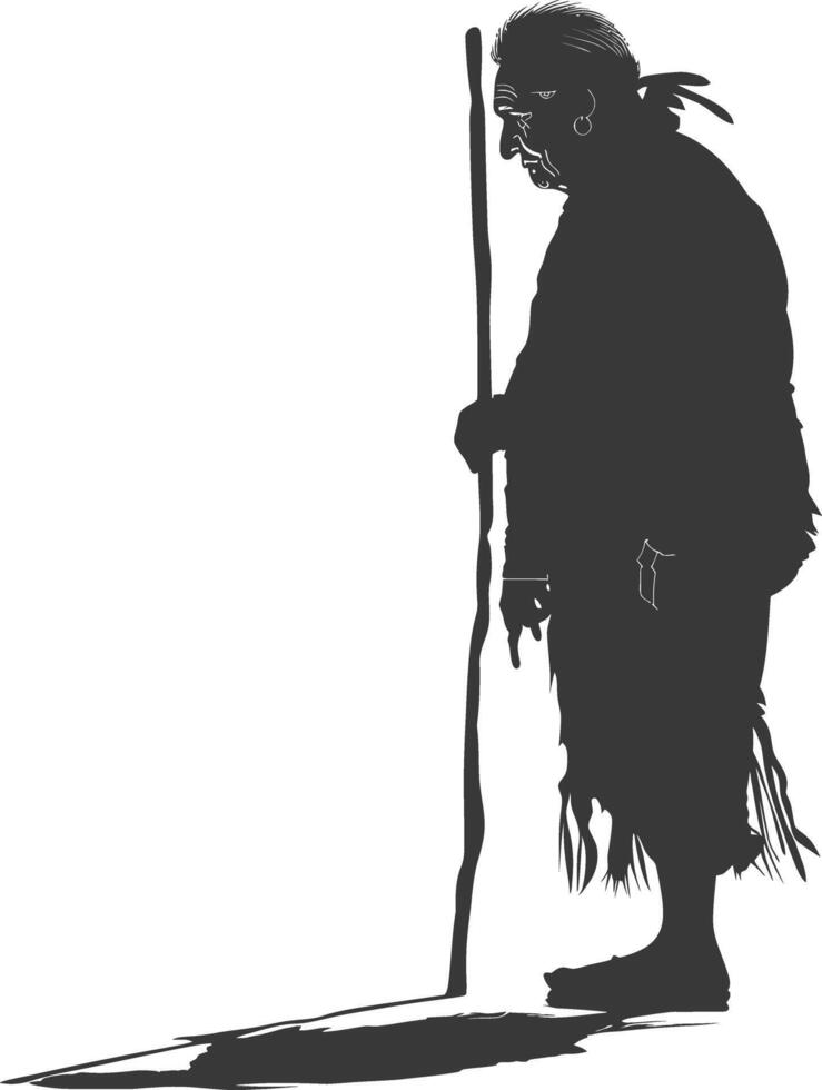 Silhouette native american elderly man black color only vector