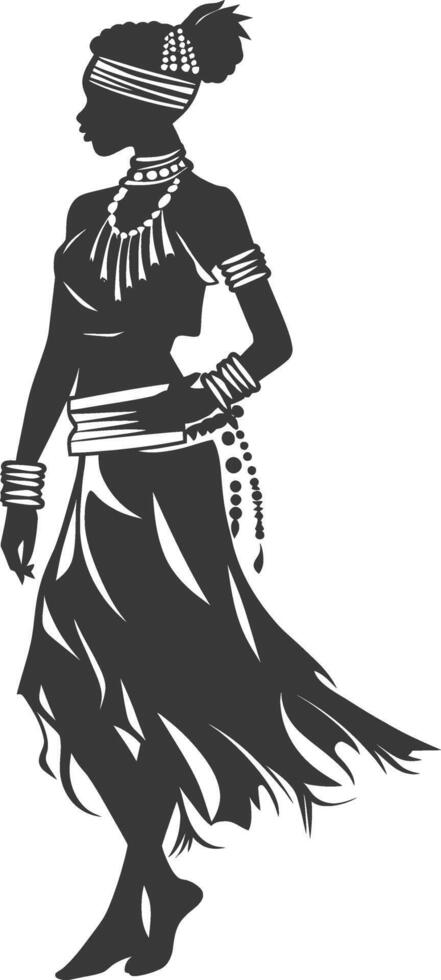 Silhouette native African tribe woman black color only vector