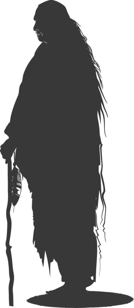 Silhouette native american elderly man black color only vector