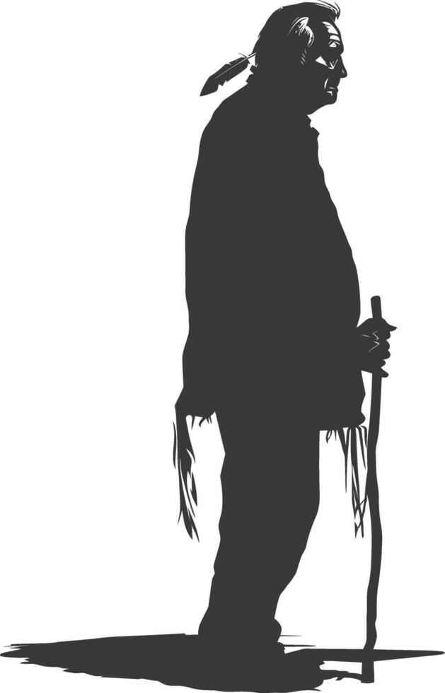 Silhouette native american elderly man black color only vector