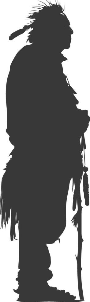 Silhouette native american elderly man black color only vector