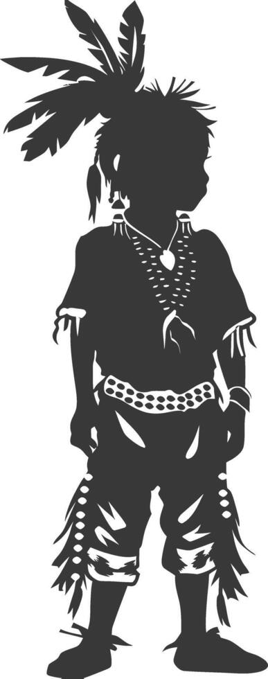 Silhouette native american little boy black color only vector