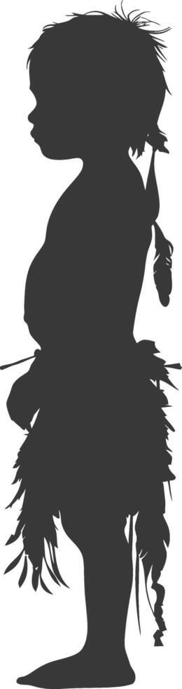 Silhouette native american little boy black color only vector