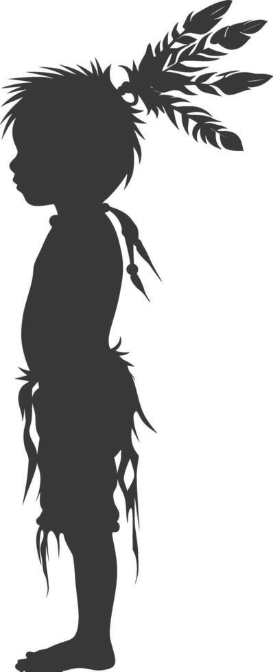 Silhouette native american little boy black color only vector