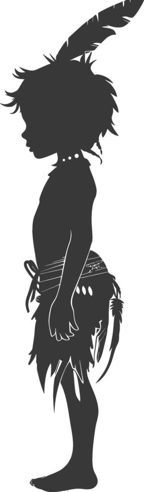 Silhouette native american little boy black color only vector