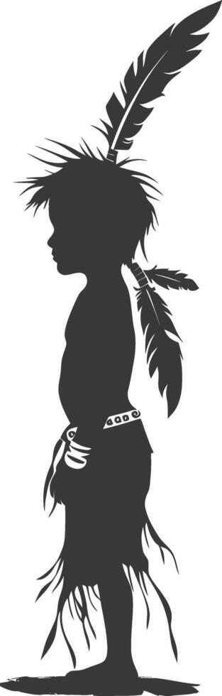 Silhouette native american little boy black color only vector