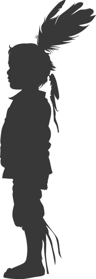 Silhouette native american little boy black color only vector
