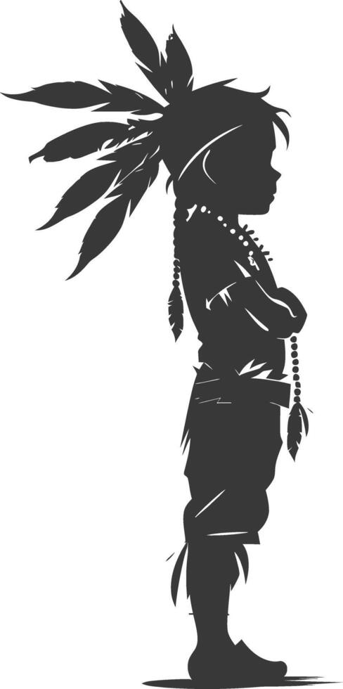 Silhouette native american little boy black color only vector
