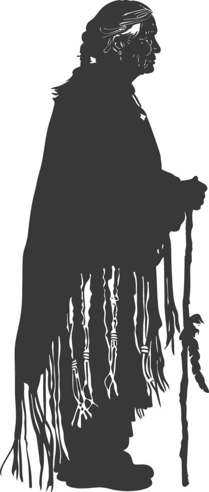 silhouette native american elderly woman black color only vector