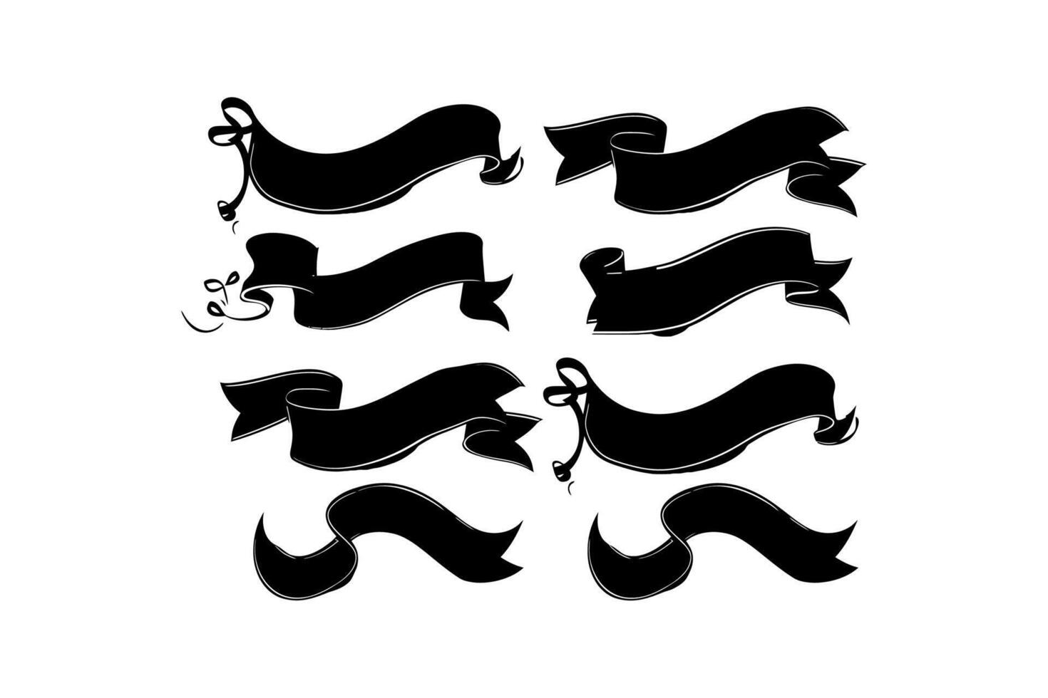 Set of Black Decorative Ribbon Banners vector