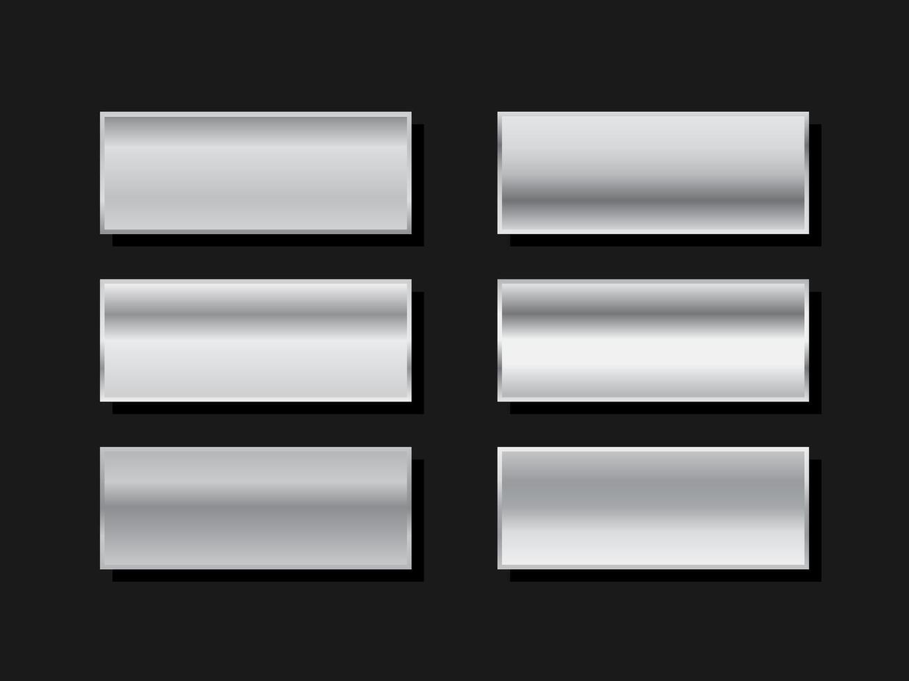 Collection of silver, chrome metallic gradient. vector