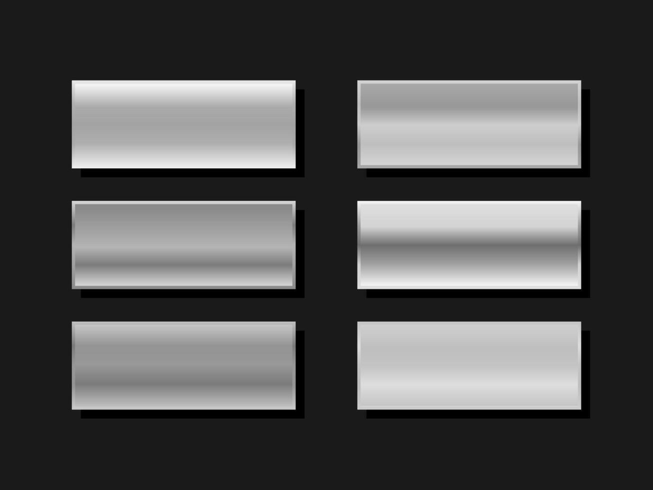 Collection of silver, chrome metallic gradient. vector