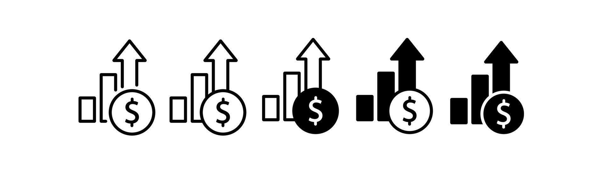 Arrow chart up and dollar sign. Editable stroke. illustration design. vector