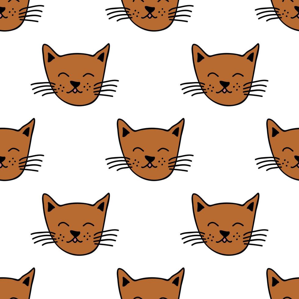 Seamless pattern with cat muzzle doodle for decorative print, wrapping paper, greeting cards, wallpaper and fabric vector