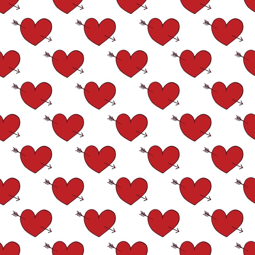 Seamless pattern with hand drawn heart doodle for decorative print, wrapping paper, greeting cards and fabric vector