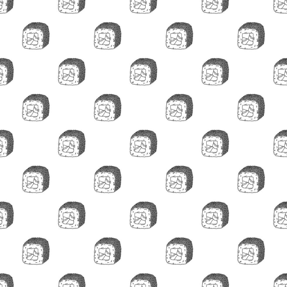 Seamless pattern with sushi roll for decorative print, wrapping paper, menu, wallpaper and fabric vector