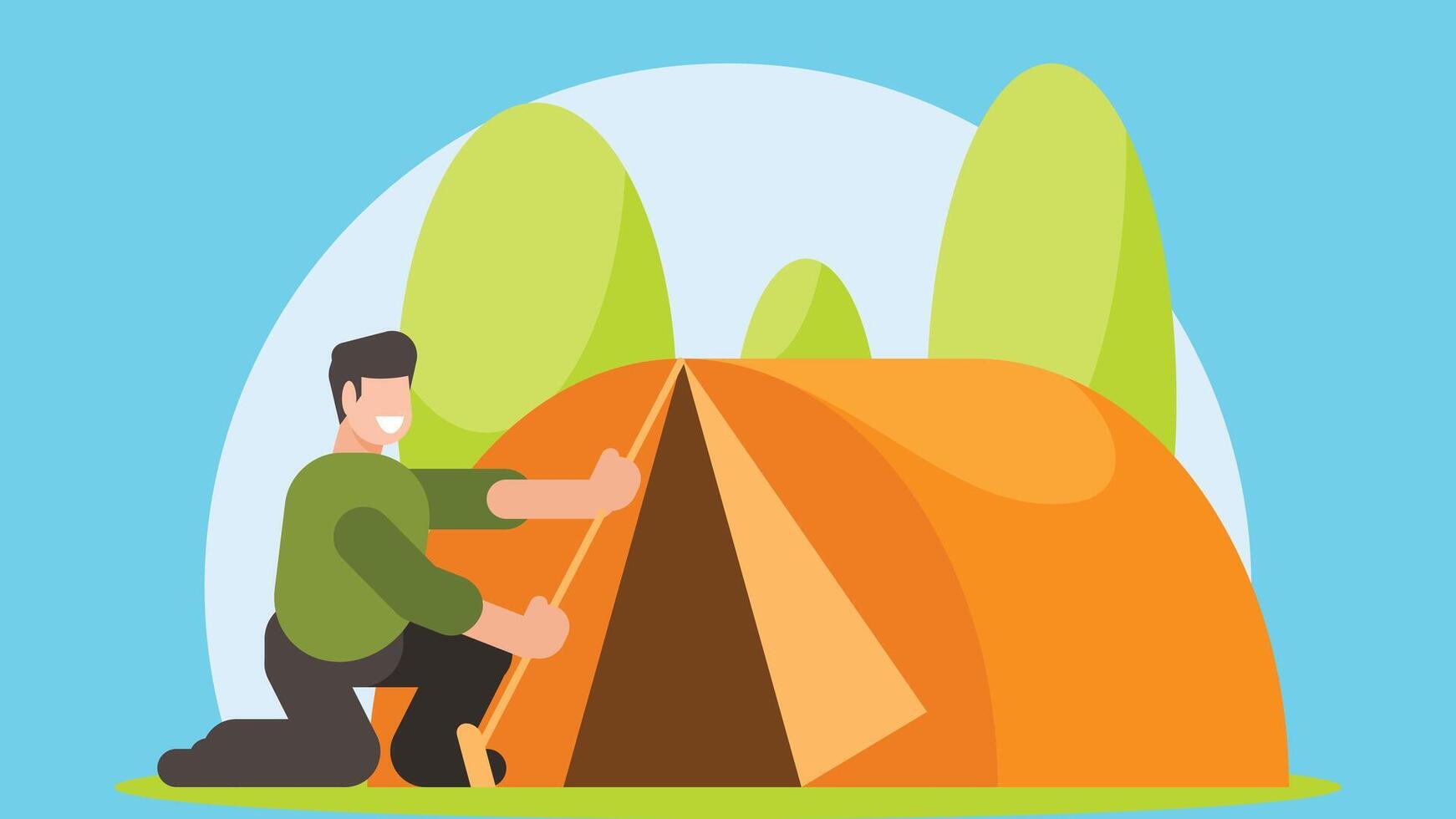 Camping site tent establishment in the wild vector