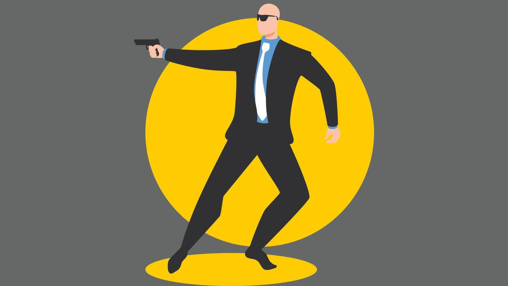 Spy agent holds a weapon in the dark vector