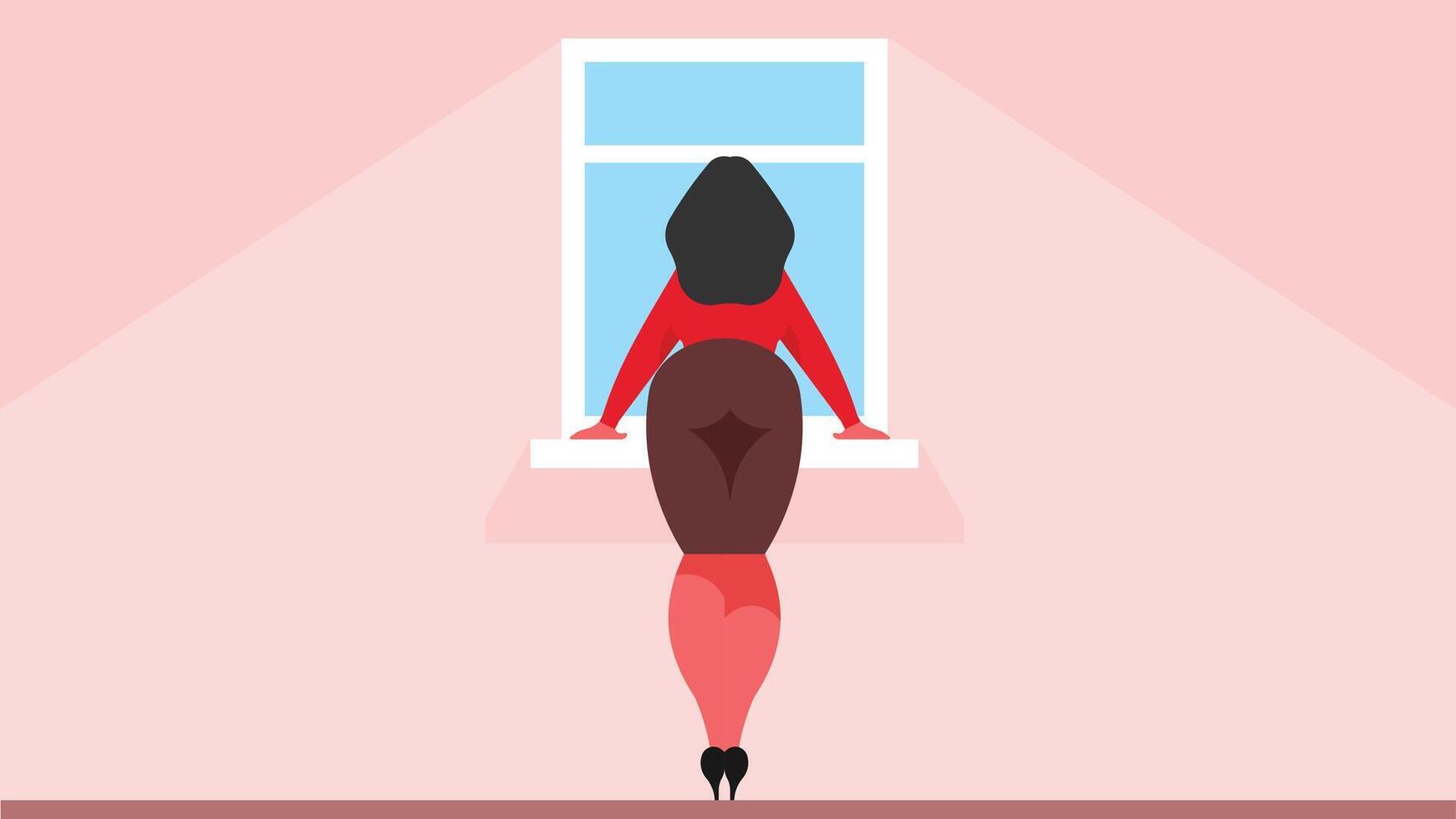 woman stands in a house window vector