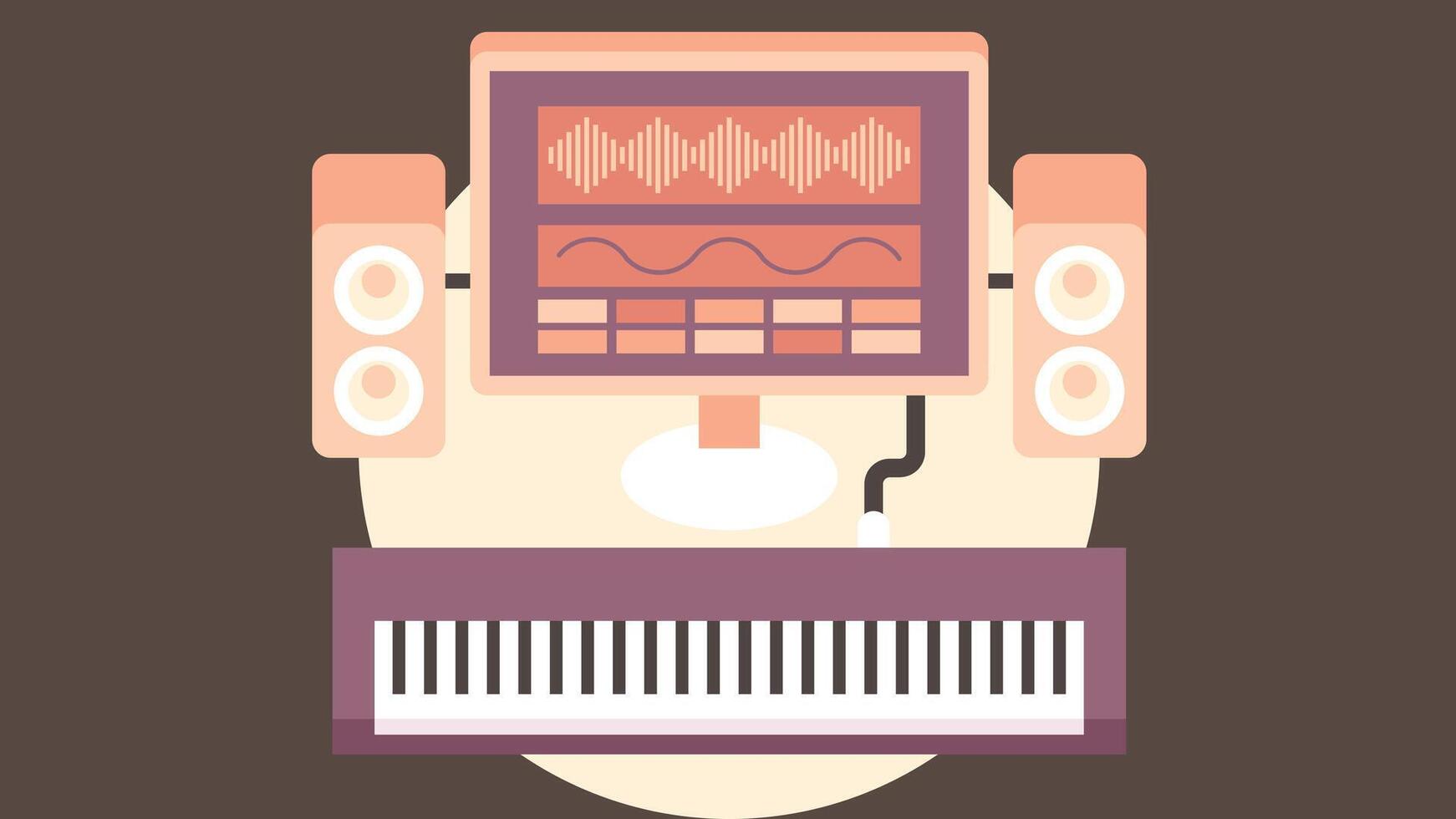 Music recording studio with audio mixer vector