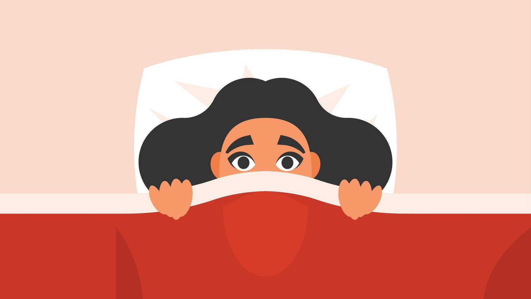 Girl scared and covered in blanket vector