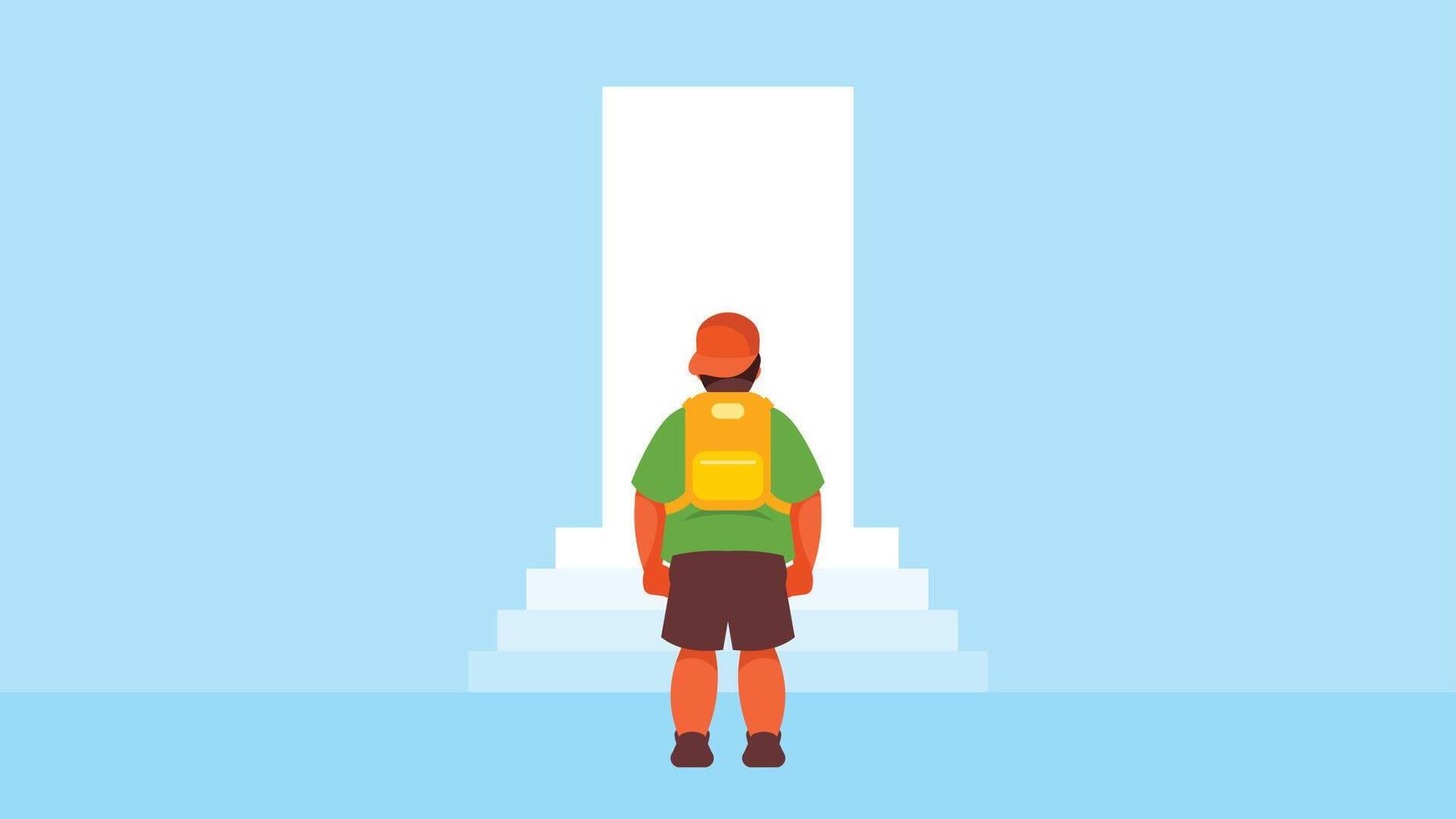 Student with bag enters school vector