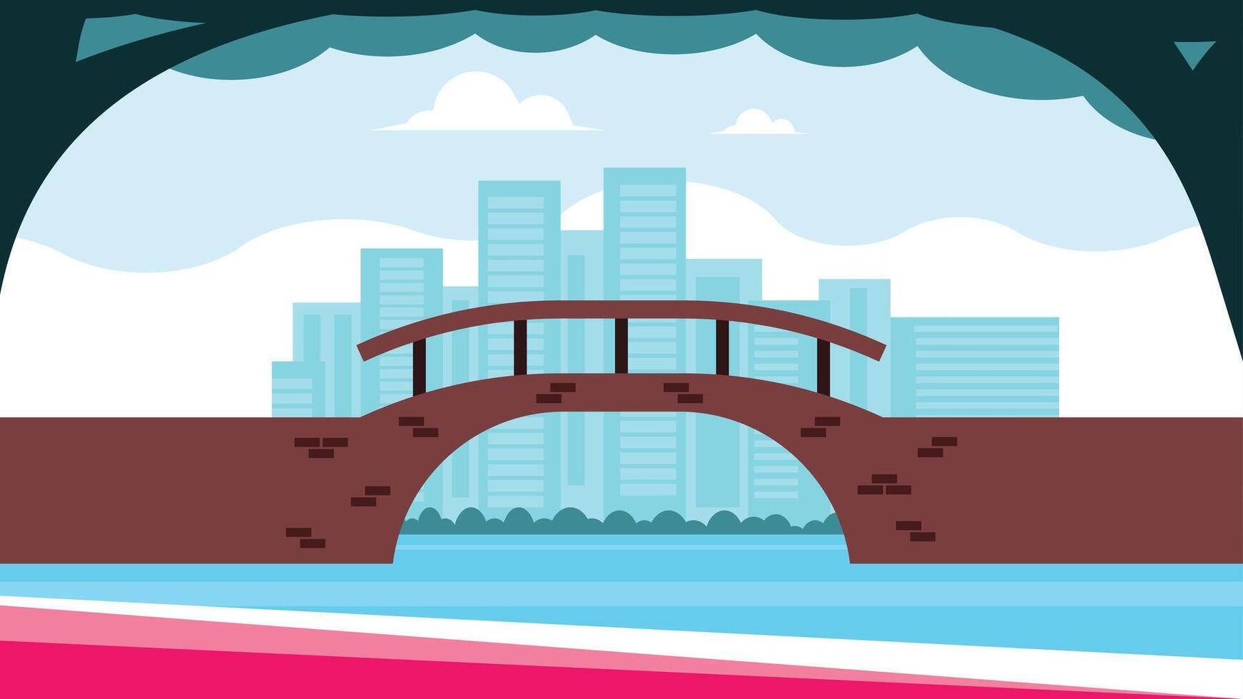 landscape river with a bridge and cityscape on background vector