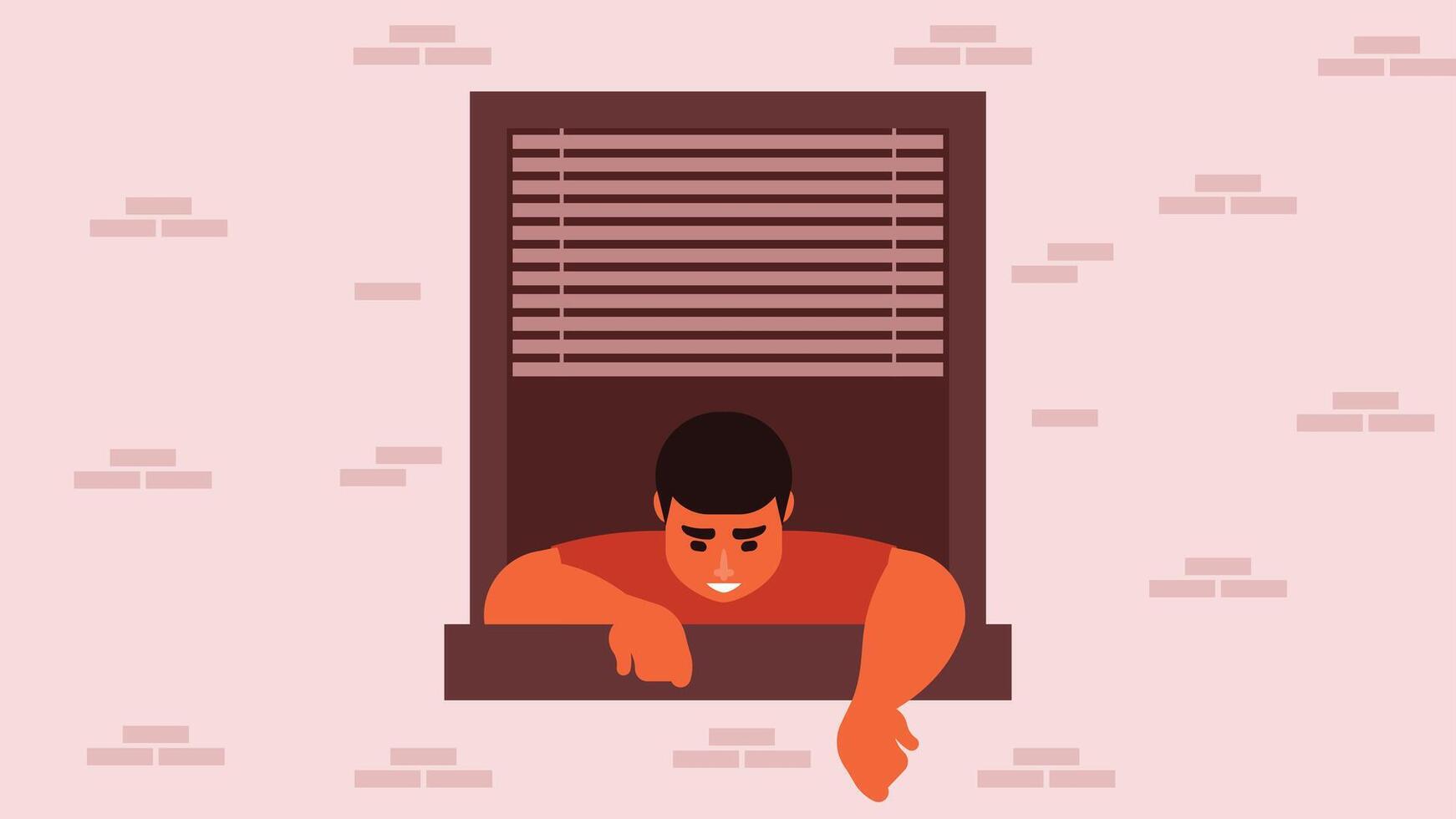 Man looking from apartment window illustration vector