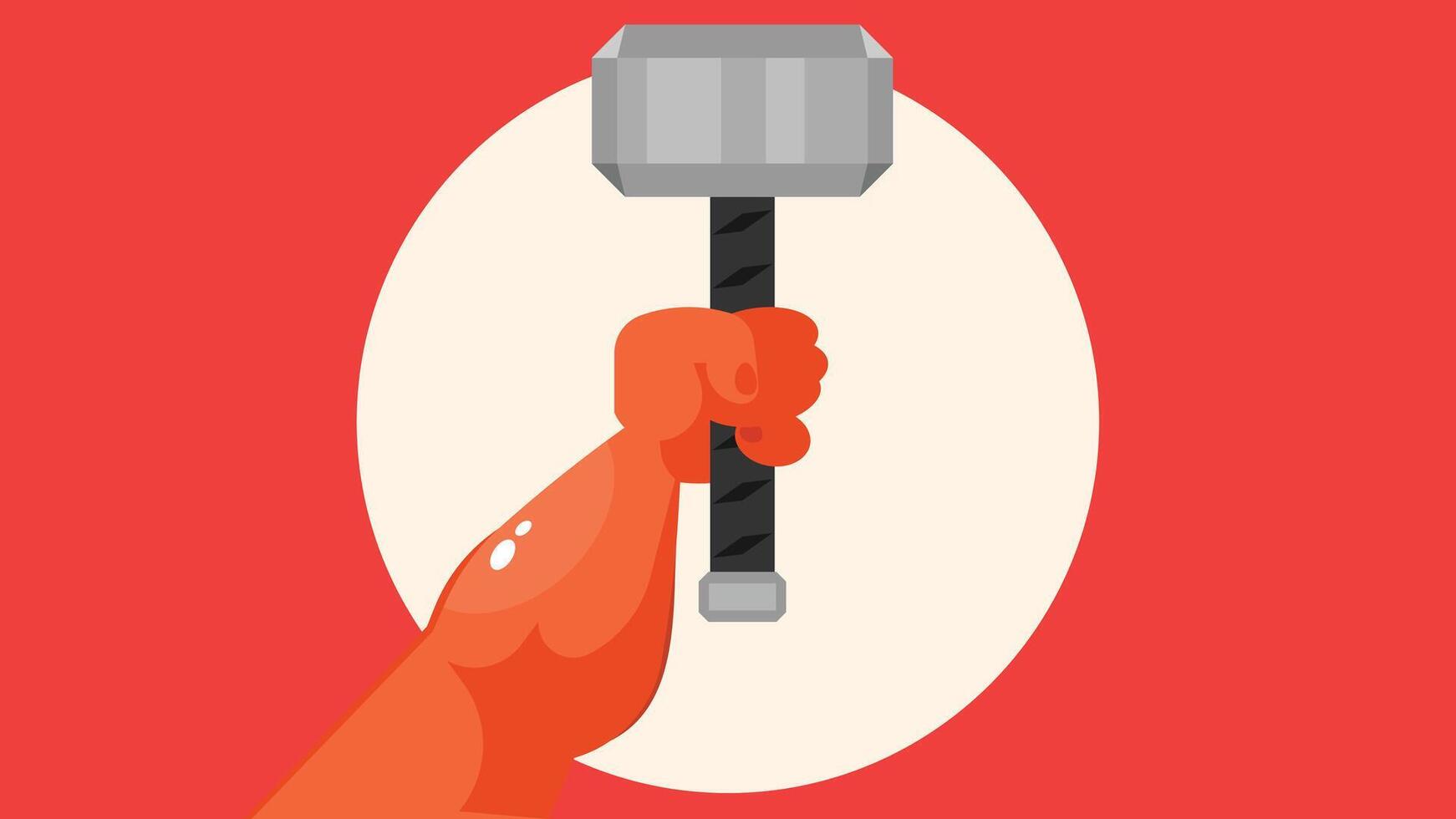 Man hand holds a hammer isolated illustration vector