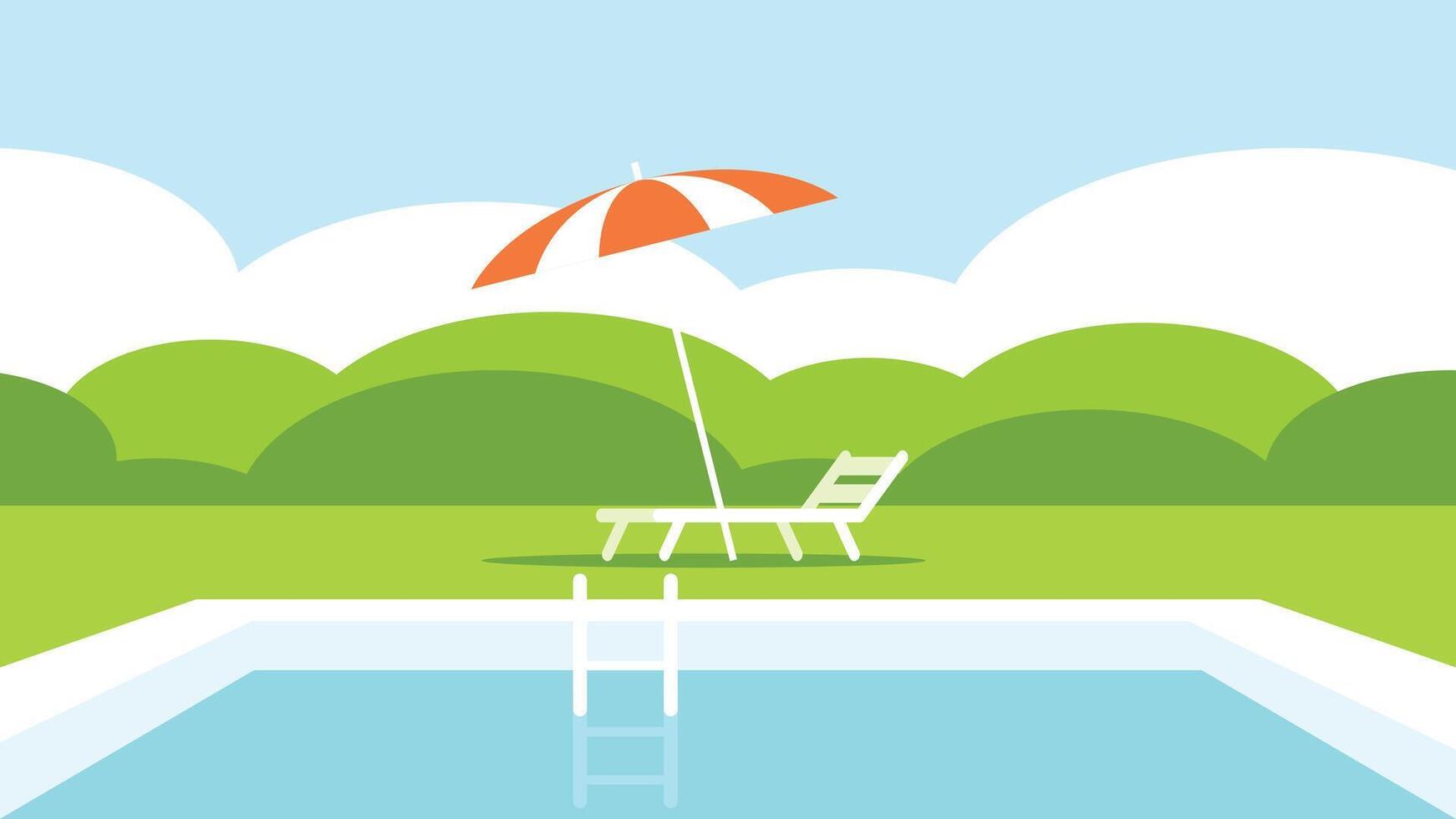 Swimming pool and a chair in a garden vector