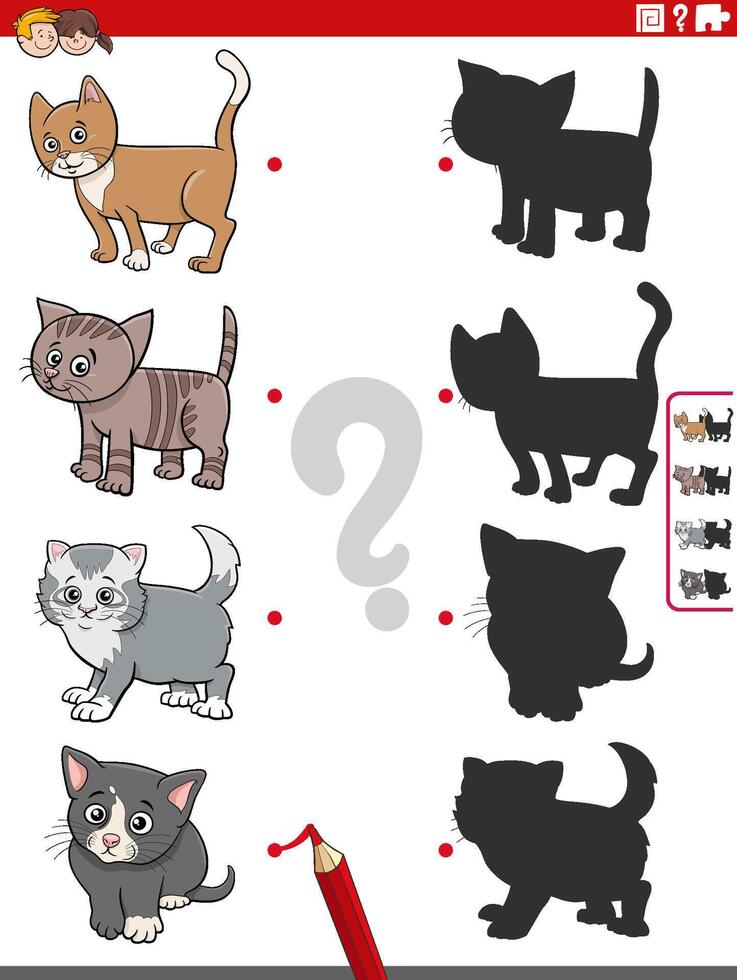educational shadow game with cartoon cats characters vector