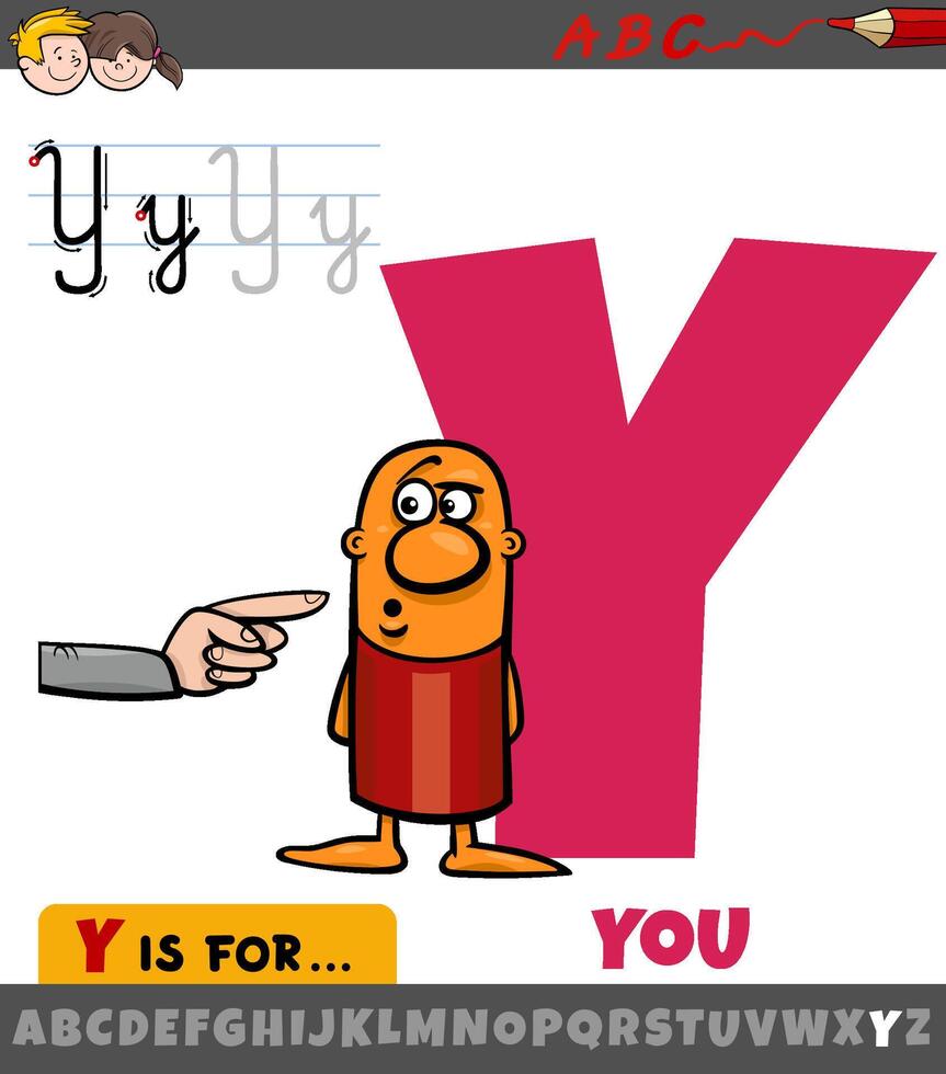 letter Y from alphabet with cartoon illustration of you