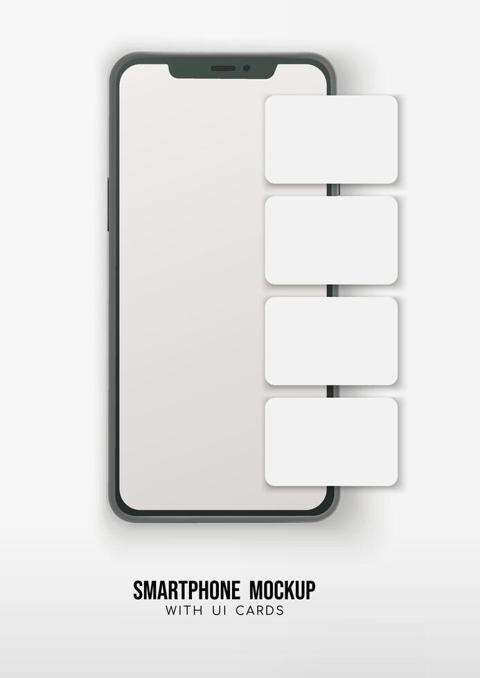 Smartphone lying on a surface with shadow and ui cards vector