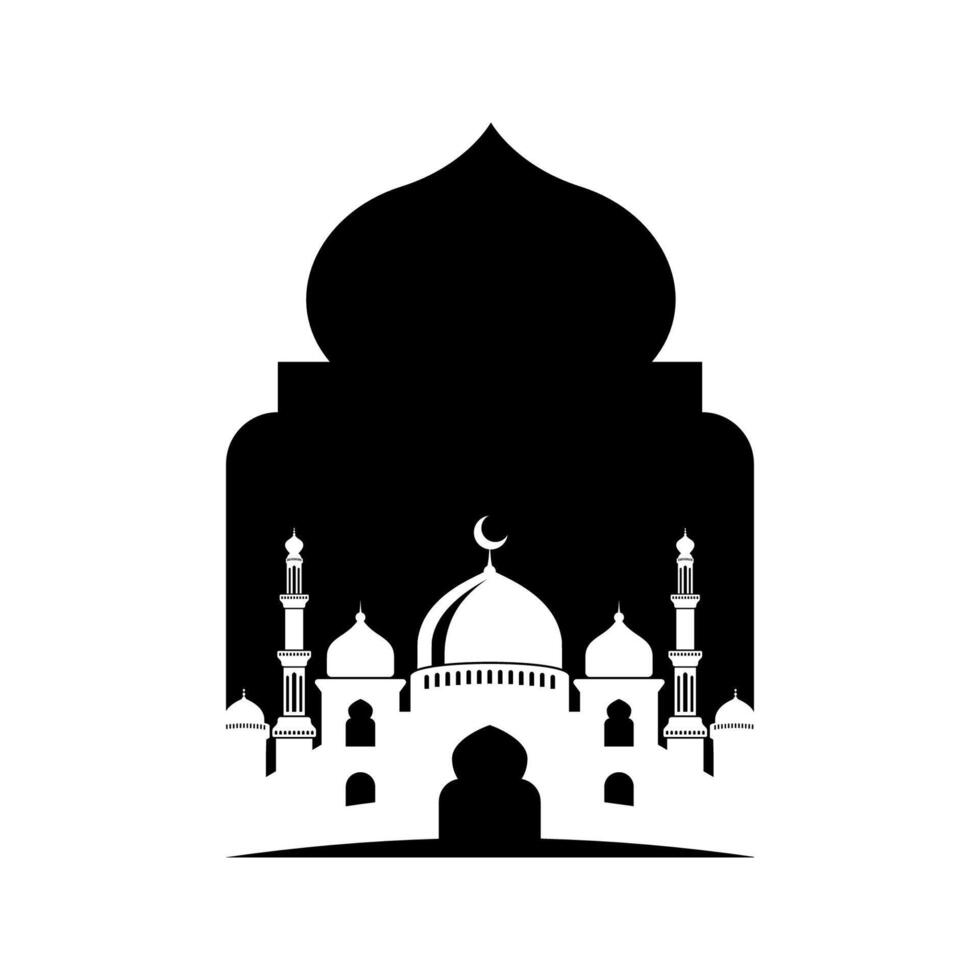 Arabic Islamic arch with mosque silhouette background illustration vector