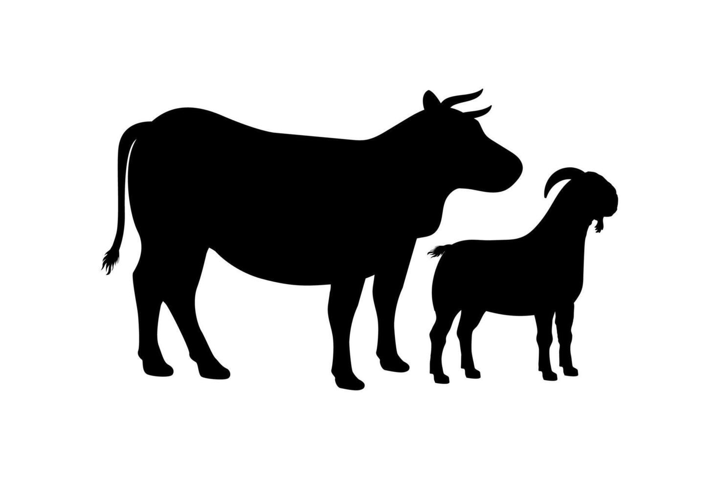 Cow and goat silhouettes for farm stock design. Eid al-Adha sacrifice animals silhouette illustration vector