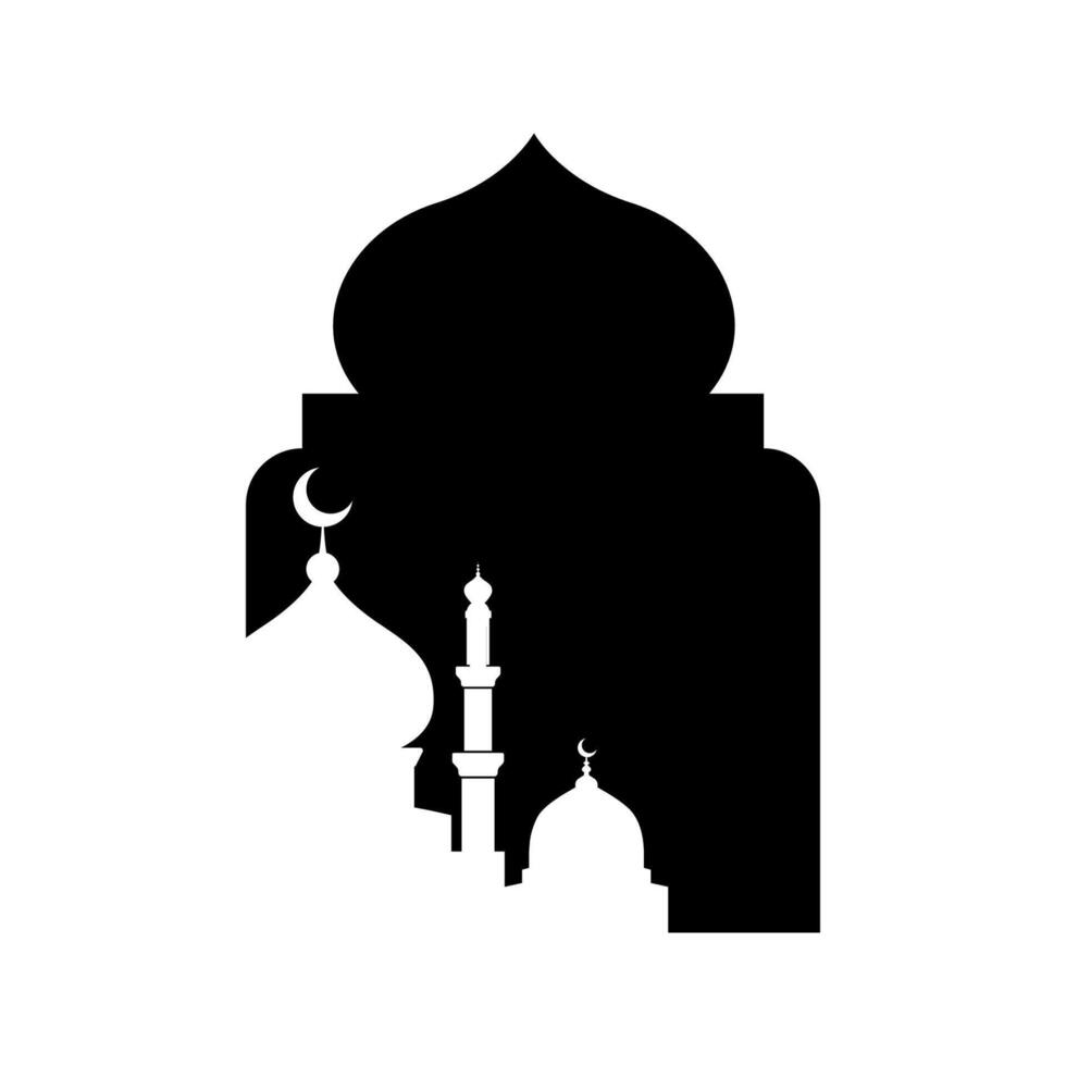Arabic Islamic arch with mosque silhouette background illustration vector