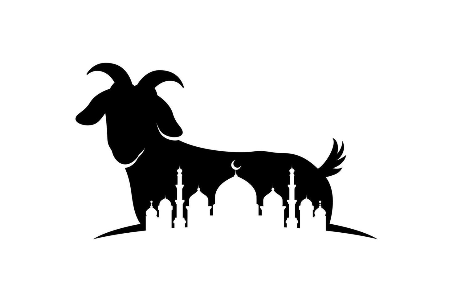 goat and mosque silhouette illustration for eid al-adha celebration design vector