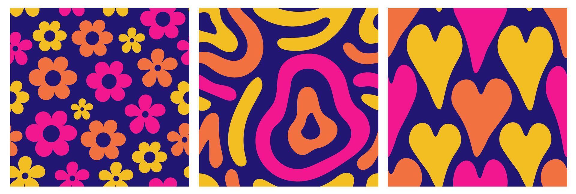 Vibrant Abstract Seamless Patterns Set 90s style vector