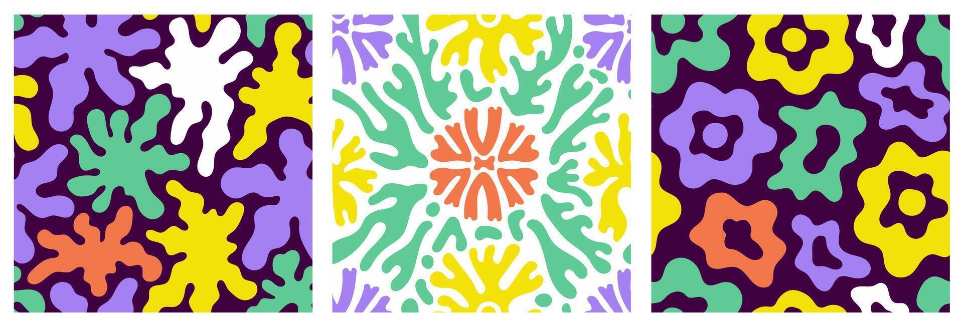 Vibrant liquid Flowers Seamless Patterns Set vector