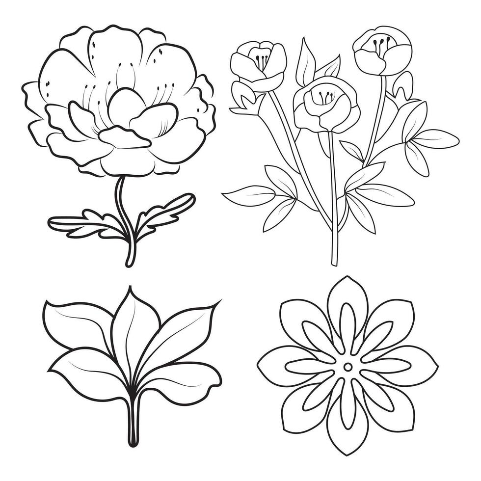 Hand drawn simple flower outline vector