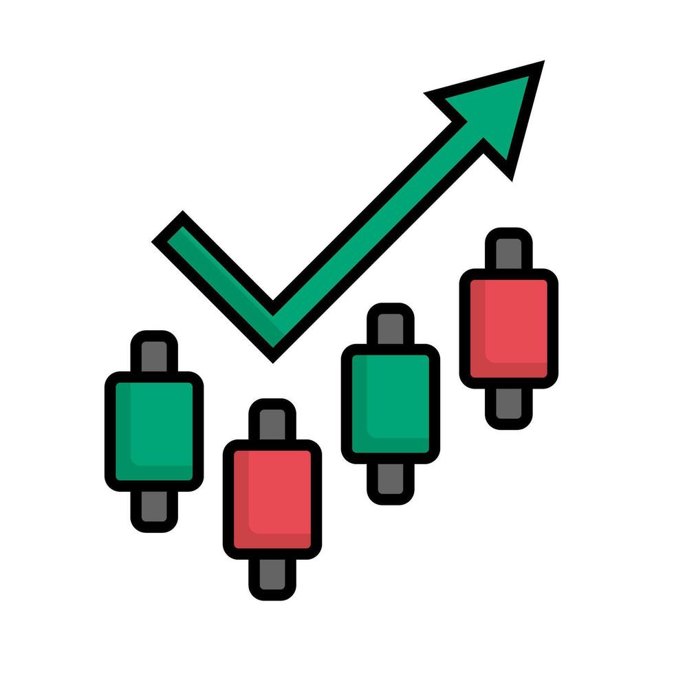 Rising arrow and candlestick icon. vector