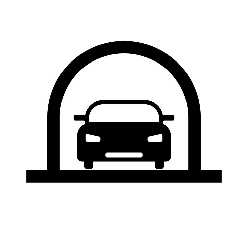 Tunnel and car silhouette icon. vector
