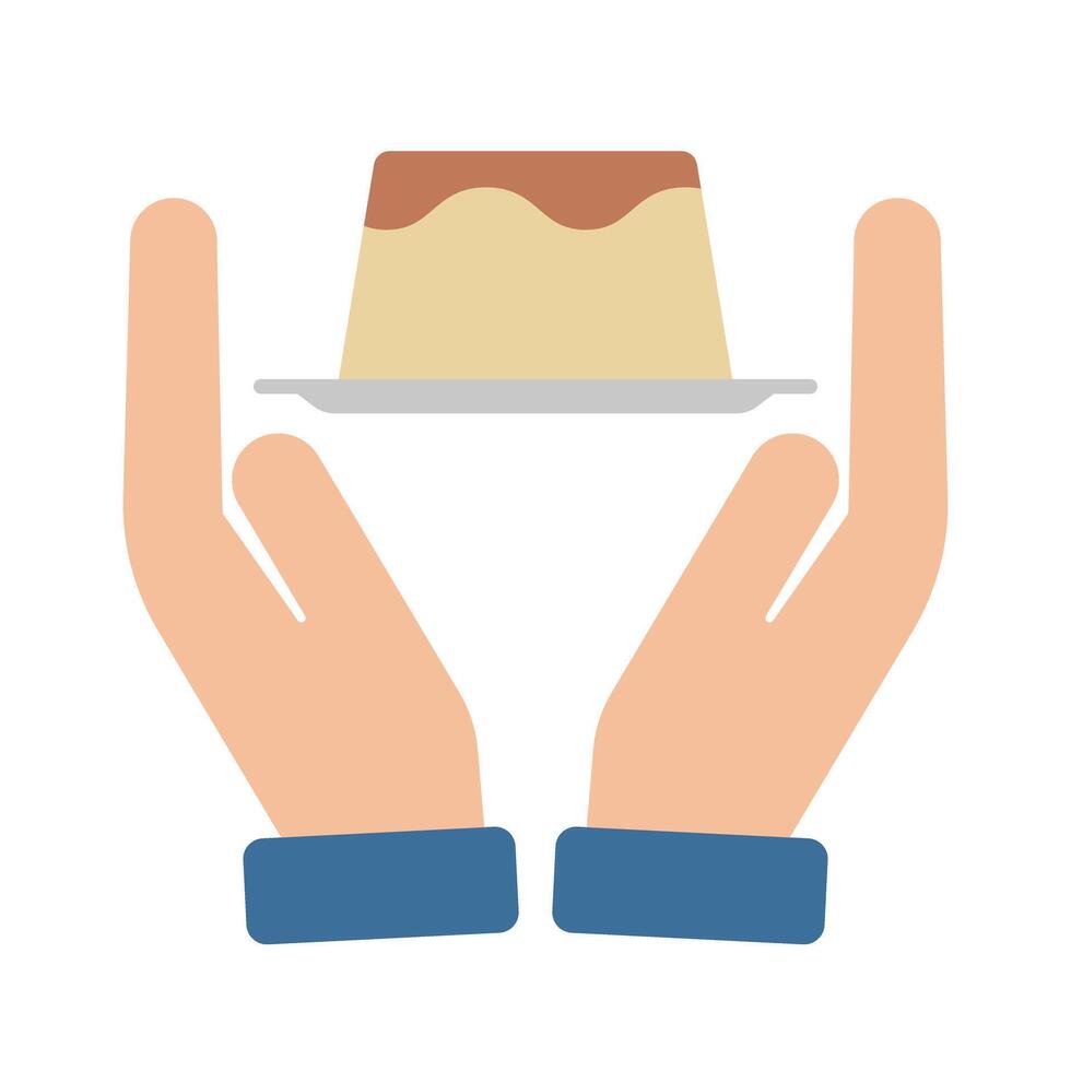 Person passing pudding by hands icon. vector