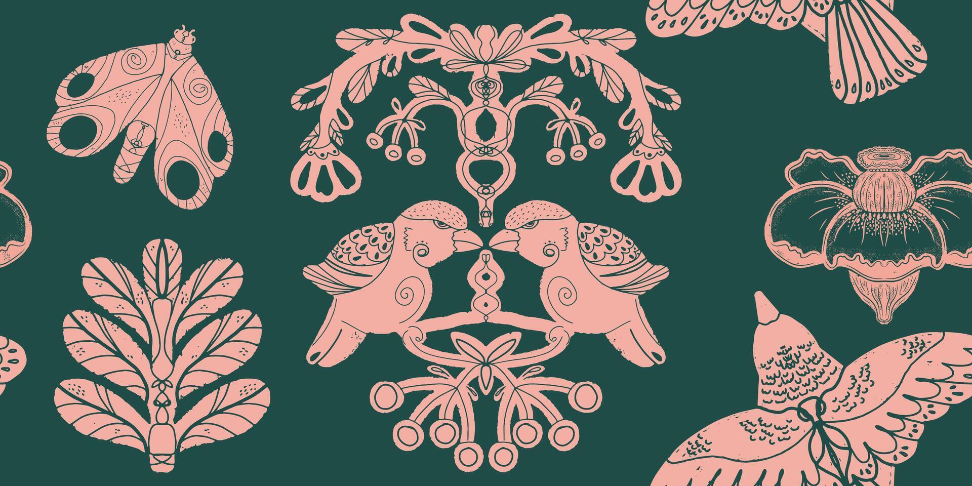a pattern with birds and flowers on it vector