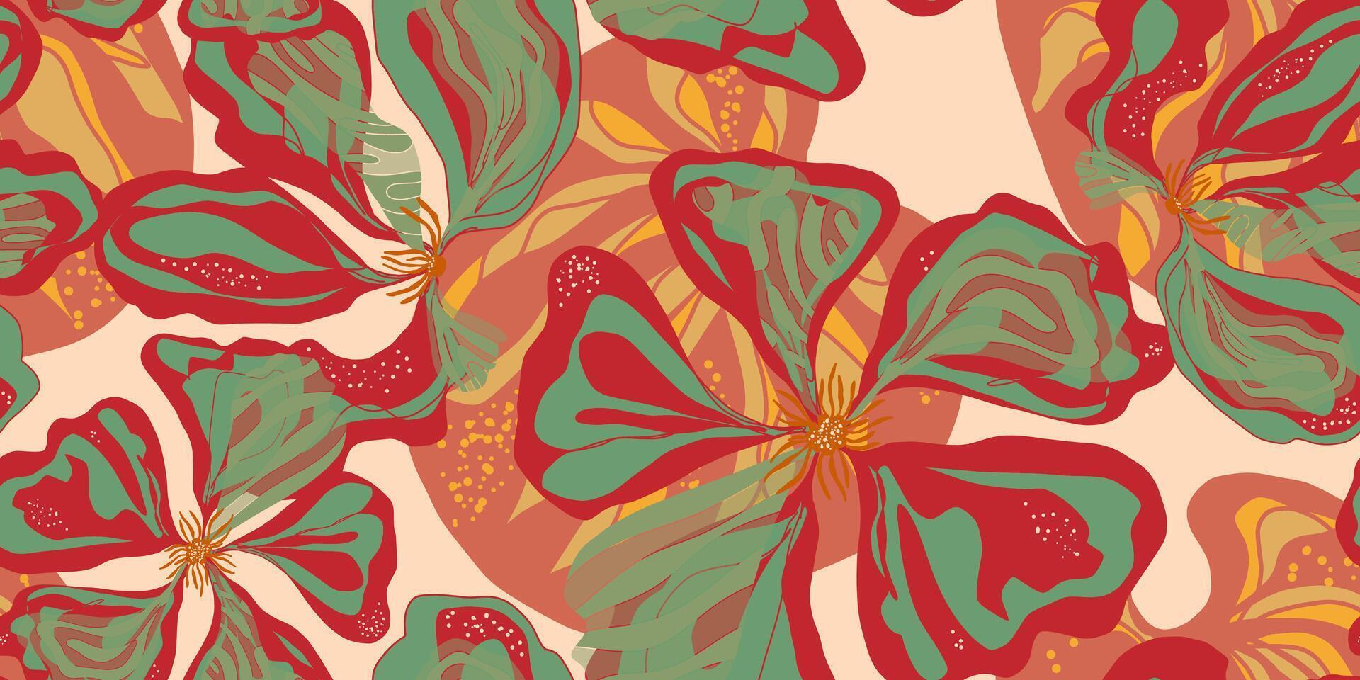 a pattern with red and green flowers vector