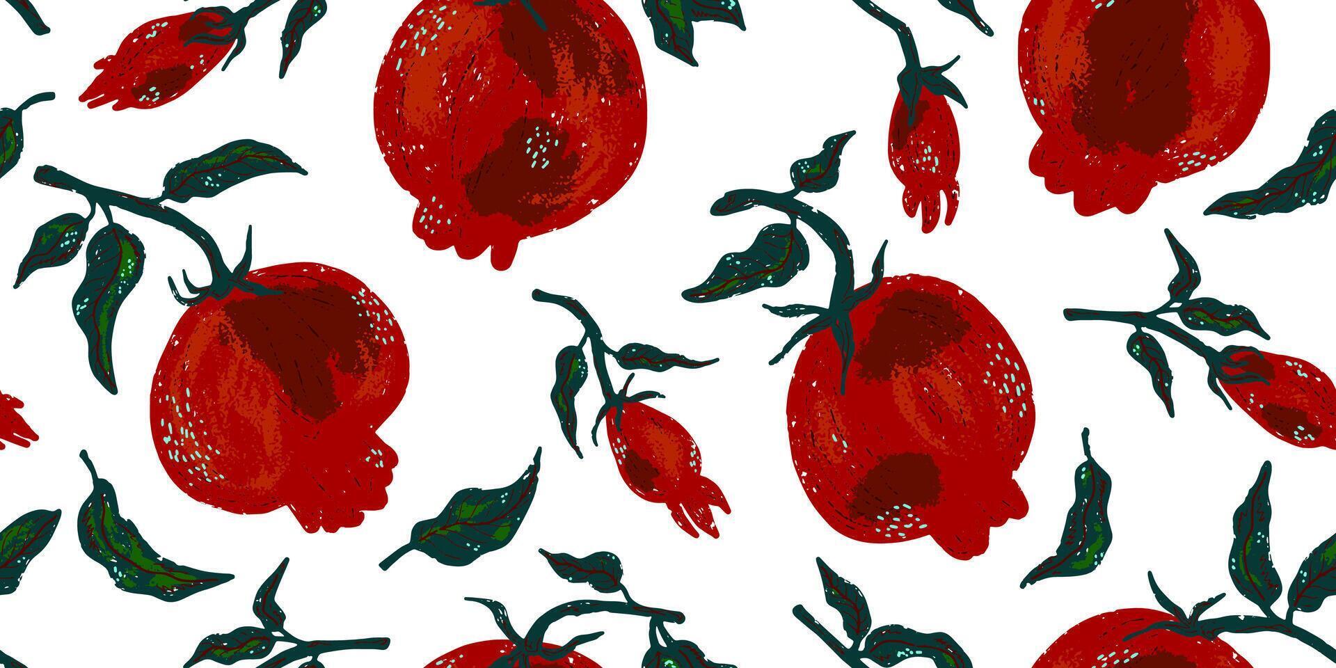 a pattern with red tomatoes and leaves vector