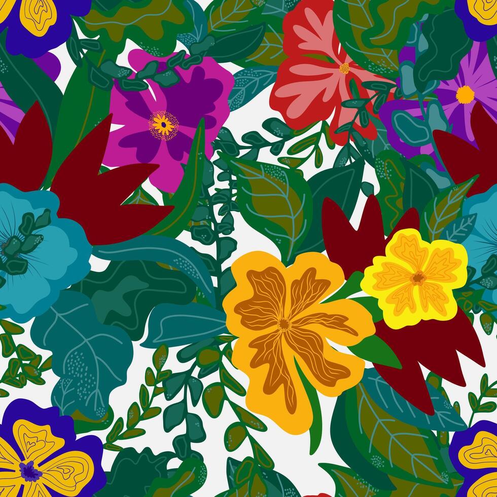 a colorful floral pattern with many different flowers vector