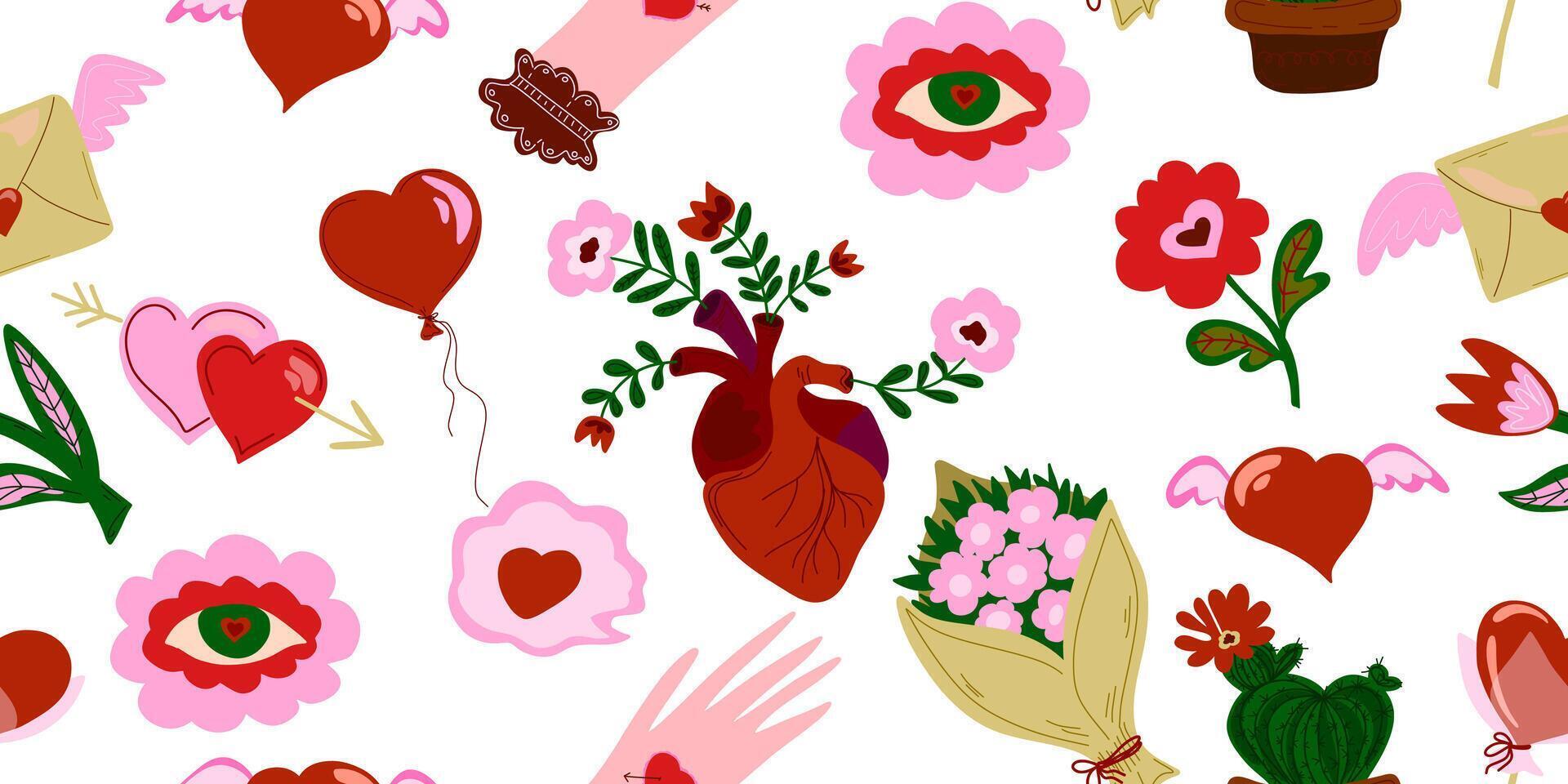 a pattern of hearts, flowers and hearts vector
